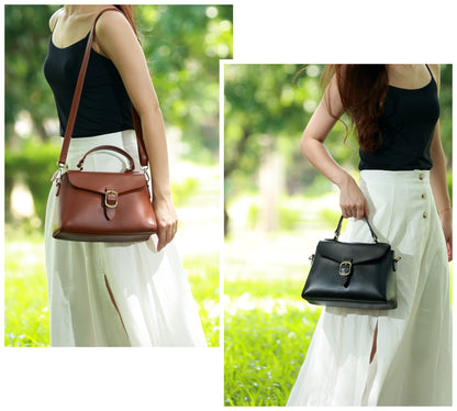 Vintage Vegan Leather Flap Top Handle Bag For Women Black Retro Satchel Casual Purse Simple Shoulder Classic Handbag