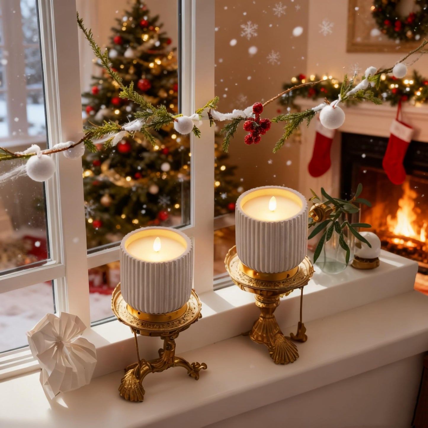 XMHBCSM Flameless Christmas Candles,2 Pack Christmas Decorations Flameless Candles Battery Operated Candles for Christmas Home Decoration