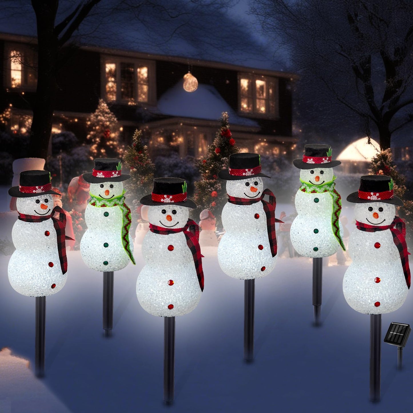 Christmas Pathway Lights Outdoor Decoations, Solar LED Snowman Stake Lights, Waterproof Walkway Landscape Light for Winter Yard, Garden Decor (Cool White, 3 Pack)