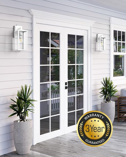 VIANIS 2 Pack Large Outdoor Wall Sconce, White Porch Lights Outdoor Light Fixture for House, Modern Exterior Lighting Wall Mount for Front Door Patio, Anti-Rust Dusk Dawn Outside Garage Lights Lantern