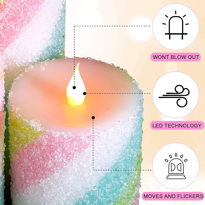 Baquler 3 Pcs Pastel Candy Flameless Candles Christmas Candy Stripe LED Pillar Candles Pastel Battery Operated Candlestick for Holiday Party Centerpiece Xmas Home Decoration