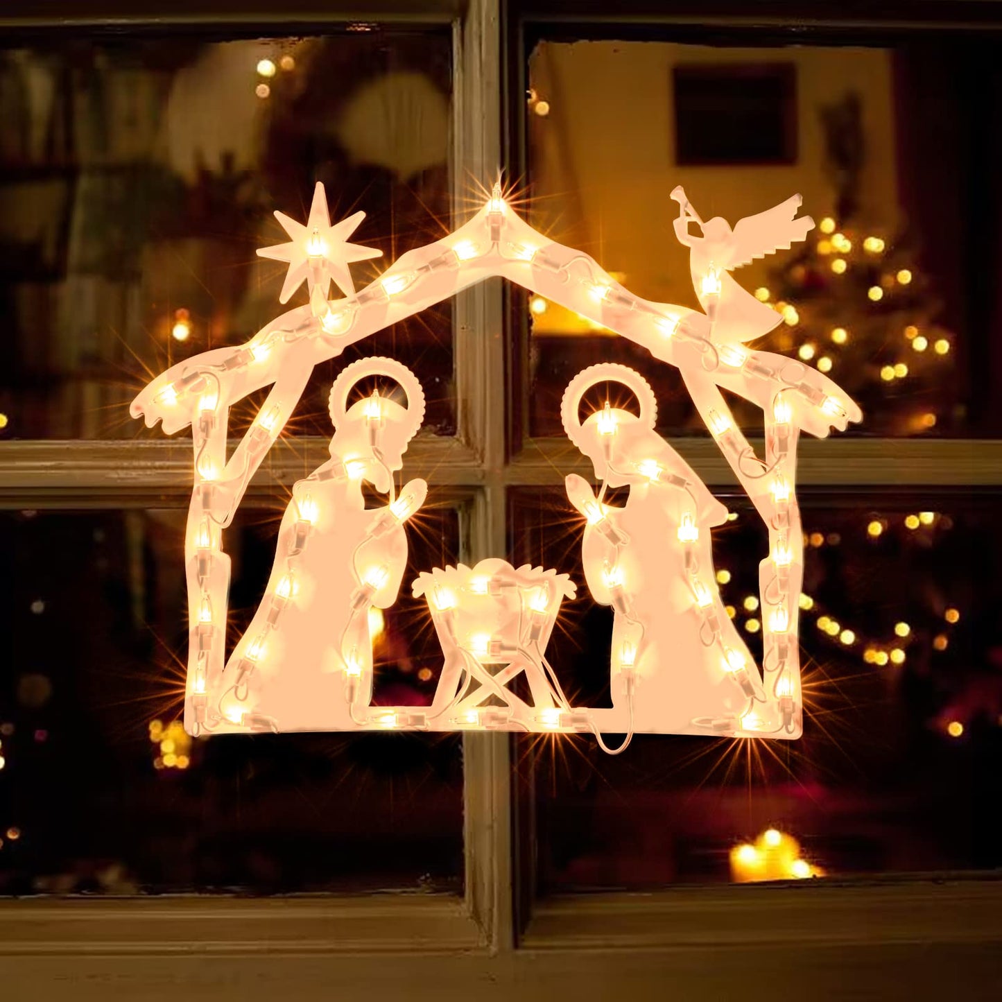 XMASLAND 17 Inch Christmas Window Silhouette Lights Decorations, 50L Christmas Sculpture,Including: Nativity x1