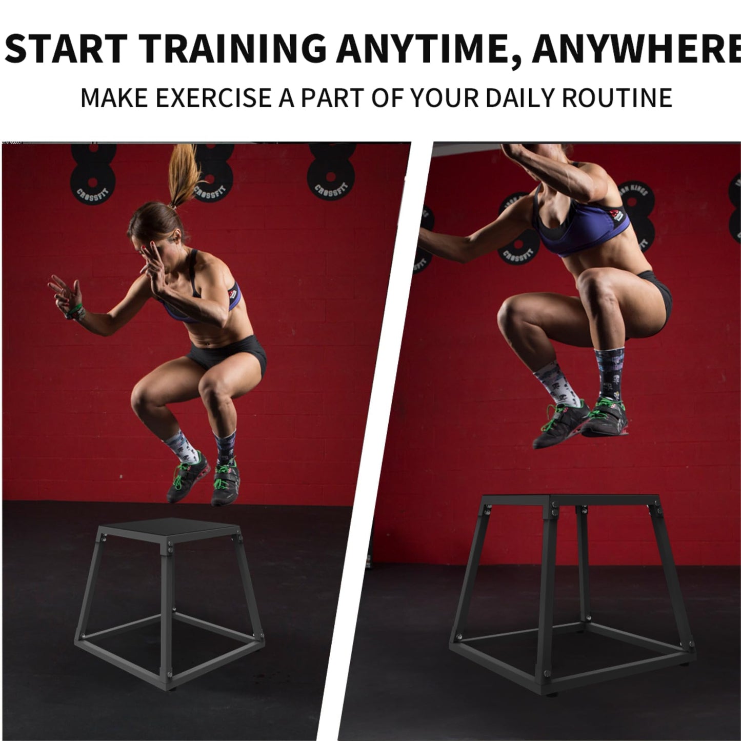 Garvee 18 Inch Steel Plyo Box for Exercise, Plyometric Jumping Box Metal Exercise Step Up Box with Anti-Slip Surface for Home Gym Training,Single and Set,Black