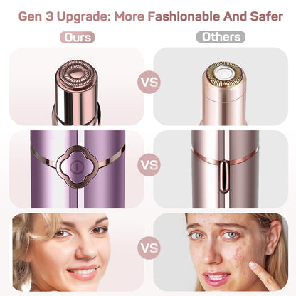 Facial Hair Removal for Women, Electric Painless Rechargeable Facial Hair Remover for Face, Lip, Chin with 2 x Replacement Heads