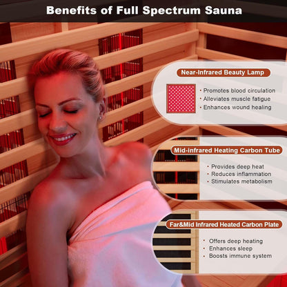 MEISSALIVVE Full Spectrum Sauna for Home, 2 Person Indoor Infrared SPA Room with 10 Minutes Warm-up Heat, Red Cedar Home Sauna Infrared Sauna with Bluetooth and Tempered Glass