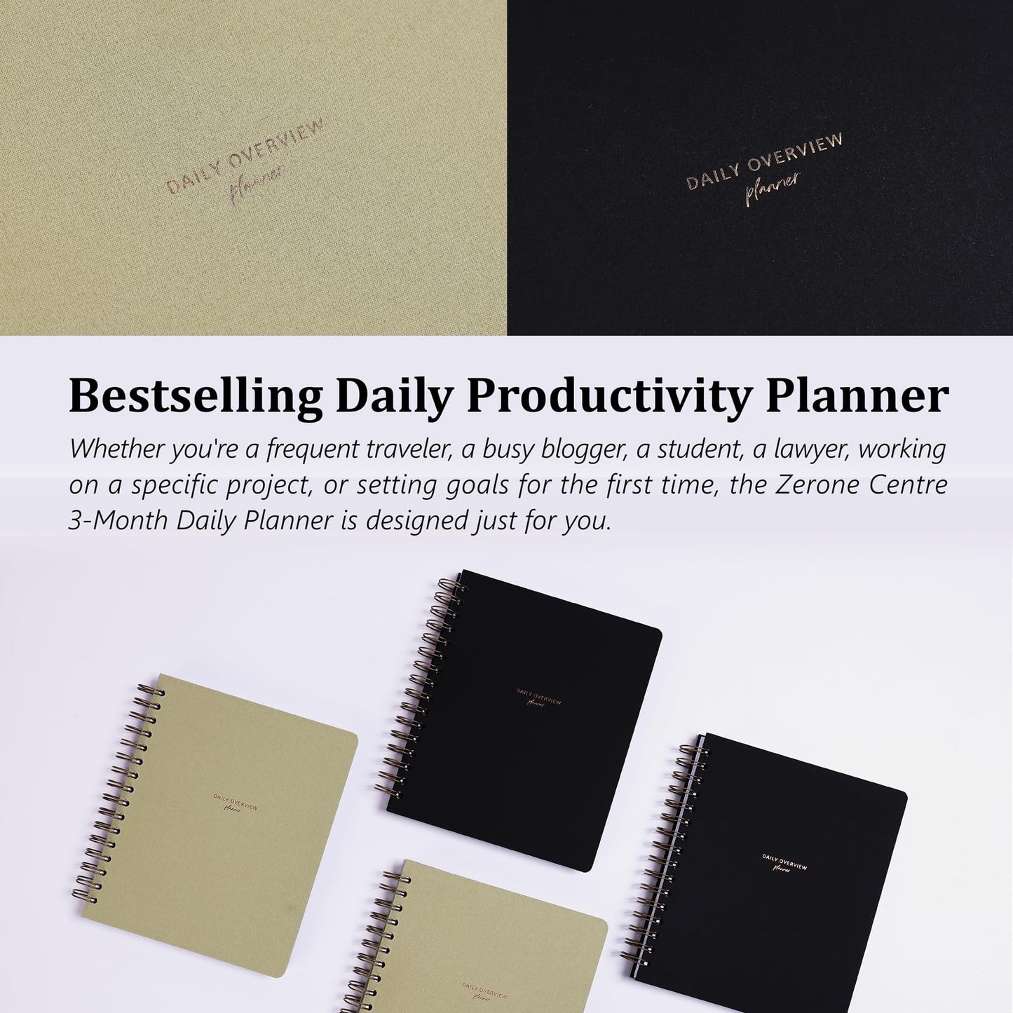 Daily Productivity Planner with Monthly View - Large 93 Day Dashboard Desk Notepad for Time Management, Mindfulness, Self Care, Goal Setting, To Do List-Hard Cover Wire-bound