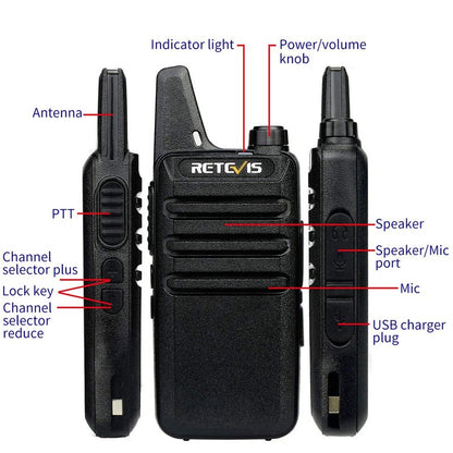 Retevis RT22 Two Way Radio (4 Pack) with VOX Earpiece, Long Range Rechargeable, Portable, Handsfree Walkie Talkie for Adults, Security Acoustic Tube Earpiece