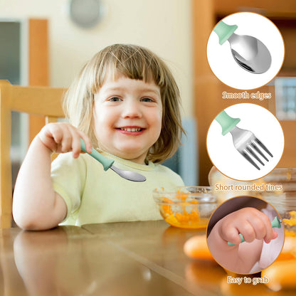 Pimoys 6 Pieces Toddler Utensils Forks and Spoons,Kids Silverware Set with Plastic Handle Stainless Steel Toddler Silverware,Dishwasher Safe