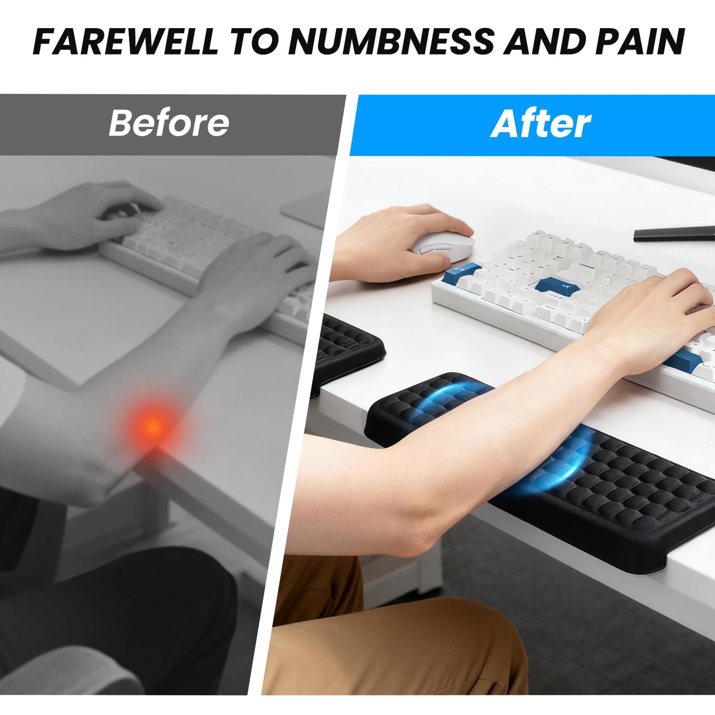 Arm Rest for Desk, 2-PCs L-Shaped Memory Foam Elbow Keyboard Wrist Pads with Non-Slip Base, Ergonomic Desk Edge Cushion & Wrist Rest for Computer Keyboard, Office and Home Use