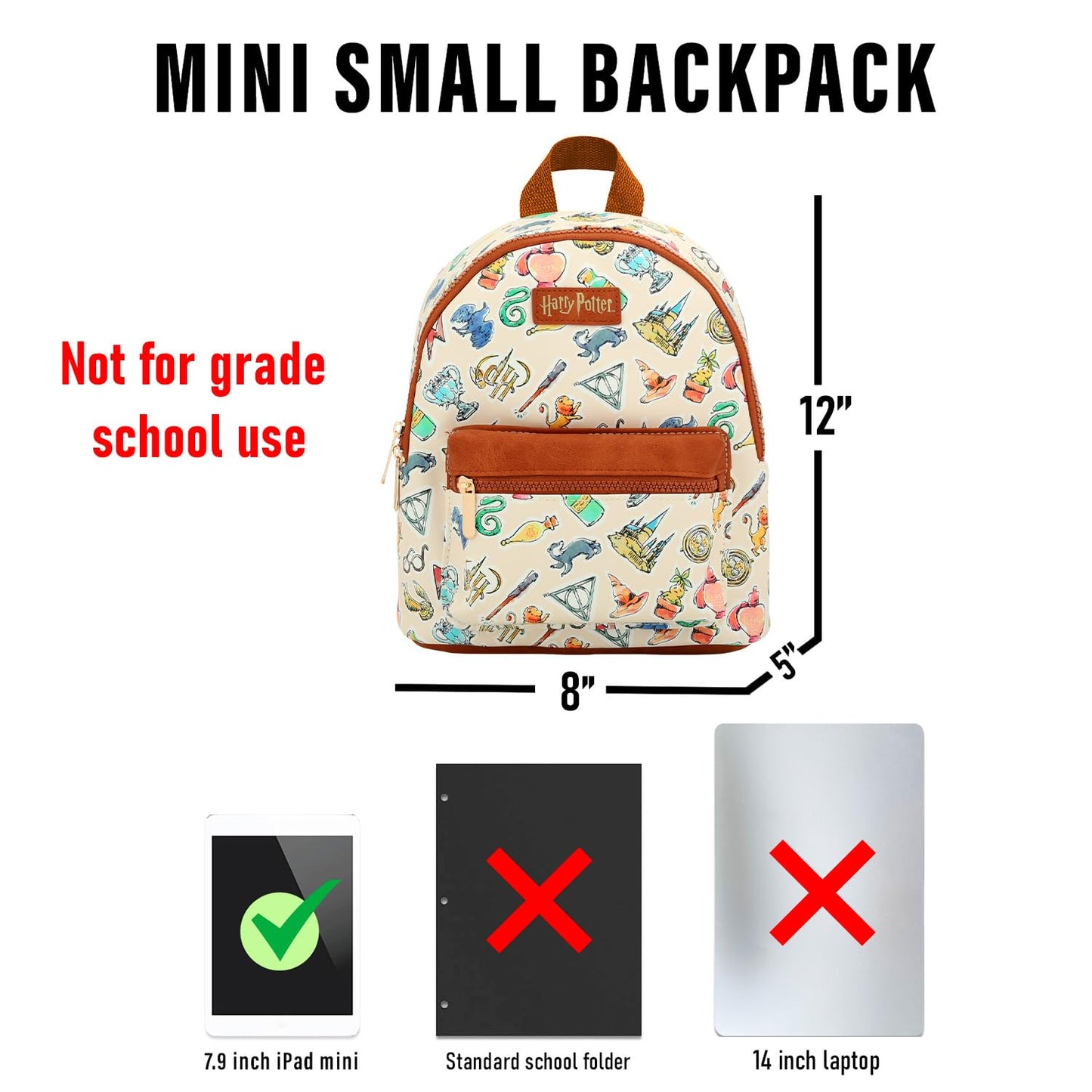 Harry Potter Mini Backpack - 10" Iconic Faux Leather Small Backpack with Front Pocket and Button Bundle | Adjusts to Fit Teens, Adults, Women