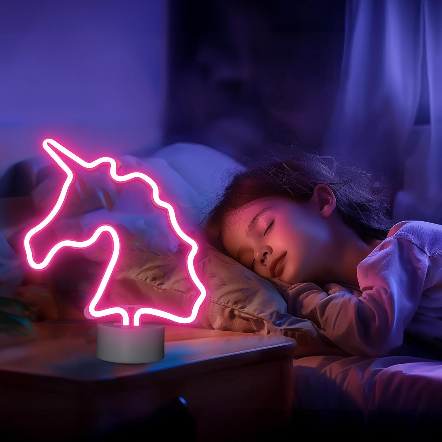 Unicorn Neon Sign with Holder Base, USB & Battery Powered, Pink Unicorn Neon Lights for Girs Room, Table Lamp Decor for Home, Bedroom, Living room, Bar, Office, Party, Christmas, Birthday Gifts