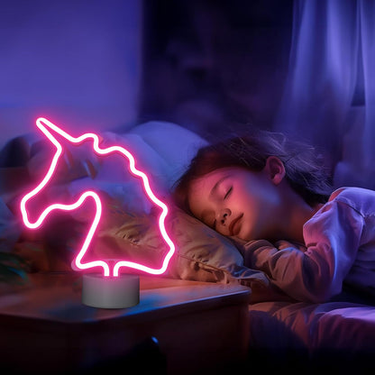 Unicorn Neon Sign with Holder Base, USB & Battery Powered, Pink Unicorn Neon Lights for Girs Room, Table Lamp Decor for Home, Bedroom, Living room, Bar, Office, Party, Christmas, Birthday Gifts
