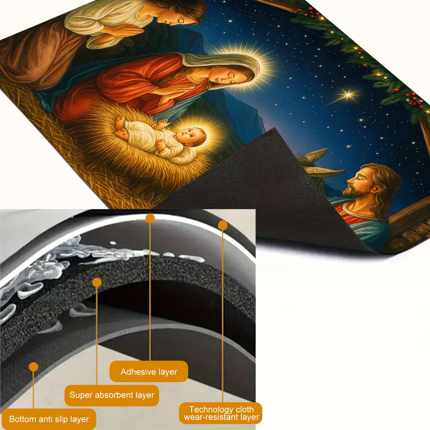 HOMETITUTE Nativity Scene Stove Top Cover 28x20 Inch Glass Top Protector Christmas Religious Kitchen Counter Mat Heat Resistant Silicone Cooktop Cover Holiday Decoration
