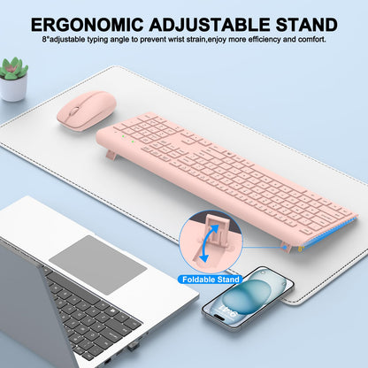 Wireless Keyboard and Mouse Combo, Full Size Silent Ergonomic Keyboard and Mouse, Long Battery Life, Optical Mouse, 2.4G Lag-Free Cordless Mice Keyboard for Computer, Mac, Laptop, PC, Windows
