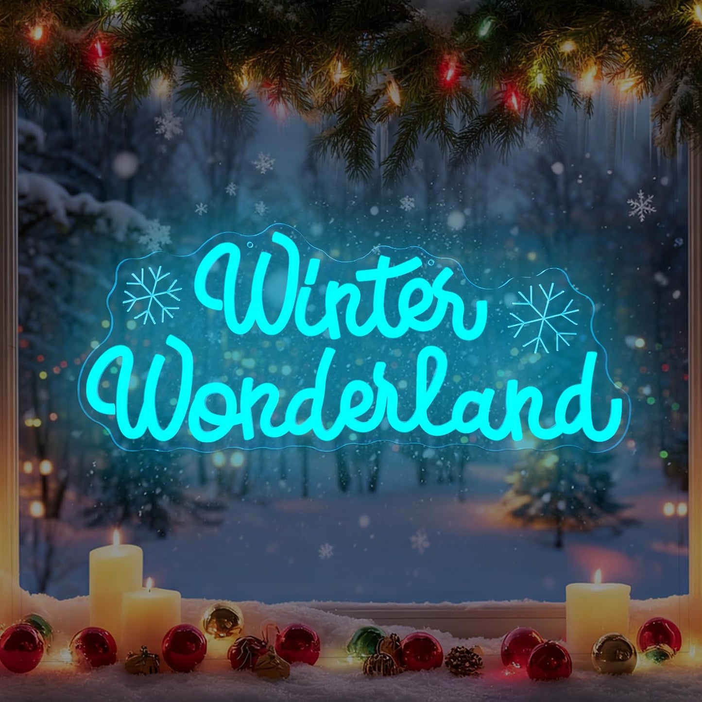 Winter Wonderland Christmas Neon Sign for Wall Decor Christmas Theme Party Decorations Dimmable Winter Wonderland Light Up Sign for Gifts