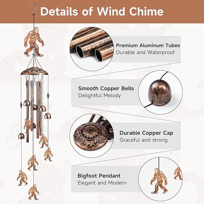 Bigfoot Wind Chimes for Outside,41" Metal Windchimes, Housewarming/Halloween/Festival/Birthday/Anniversary Bigfoots Gifts for Women/Men, Bigfoot Decor for Outside, Patio or Yard, Garden