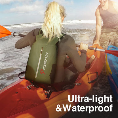 Piscifun Dry Bag Waterproof, Floating Dry Backpack, Lightweight Waterproof Dry Bag with Waist Pouch and Phone Case for Kayaking, Camping, Beach, Boating & Swimming for Men & Women Army Green 20L