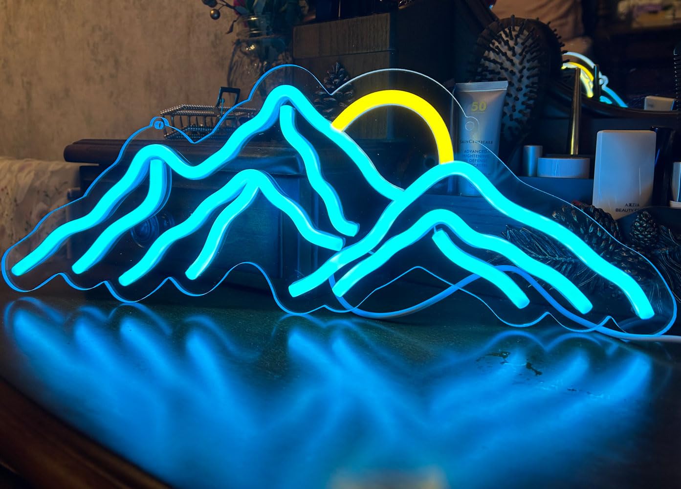 Mountain Sunset Neon Signs for Room Decor LED Signs For Bedroom Wall Neon Lights for Home Party Wedding Christmas Decorations USB Powered(Ice Blue)