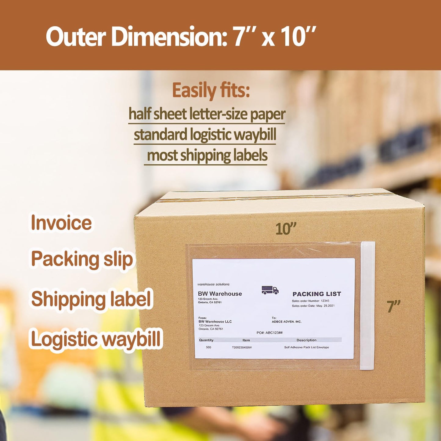 BEUYI 2.5 Mil Premium 7"x10" Clear Adhesive Shipping Label Pouches, Packing List Envelopes, Sturdy Plastic Shipping Documents Sleeves/Protector (100 Pack)
