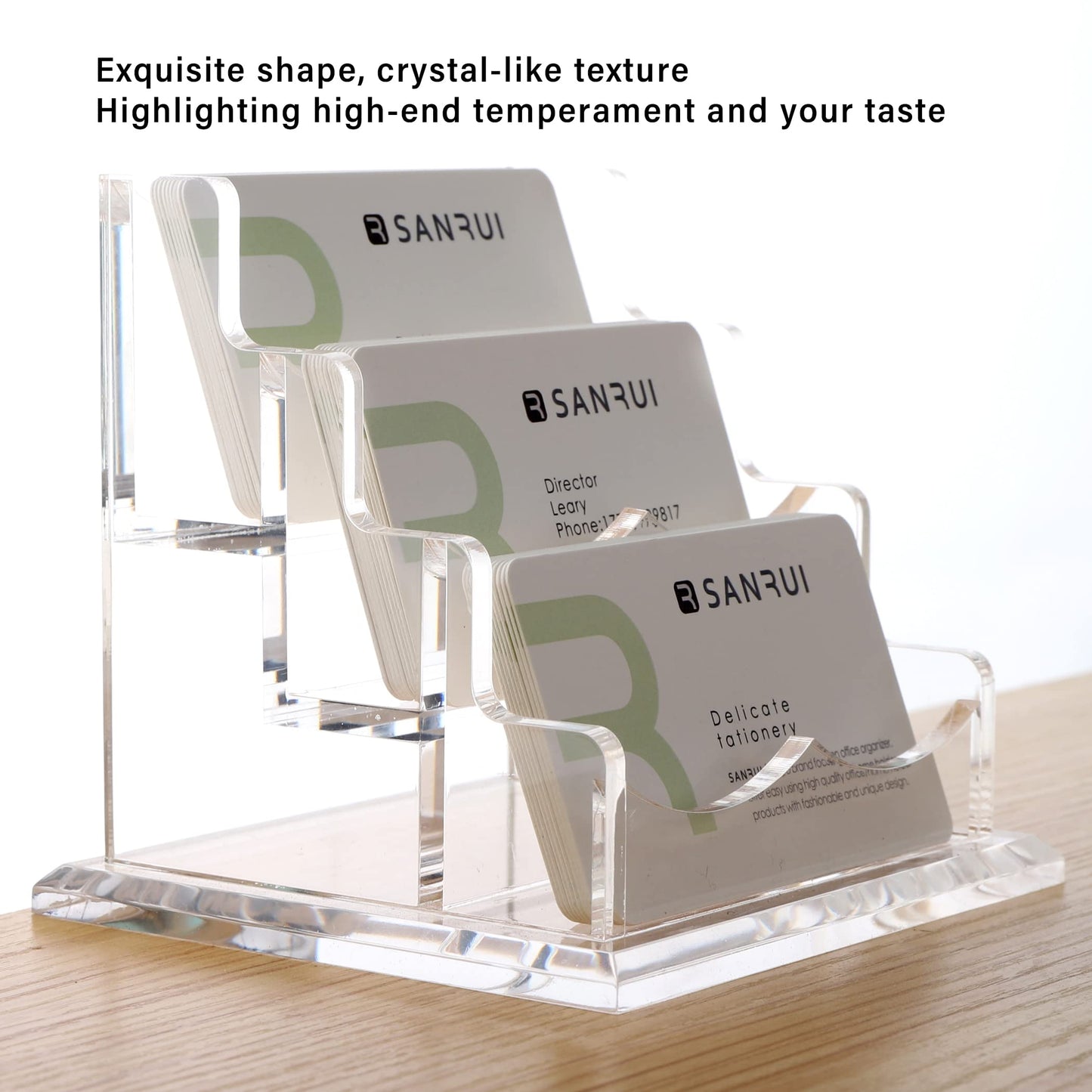 YUXUN Business Card Holder Display for Desk, Clear Acrylic Cards Organizer 3 Tier 3 Slots, Business Card Stand for Men and Women 1 Pack (3 slots) 3slots