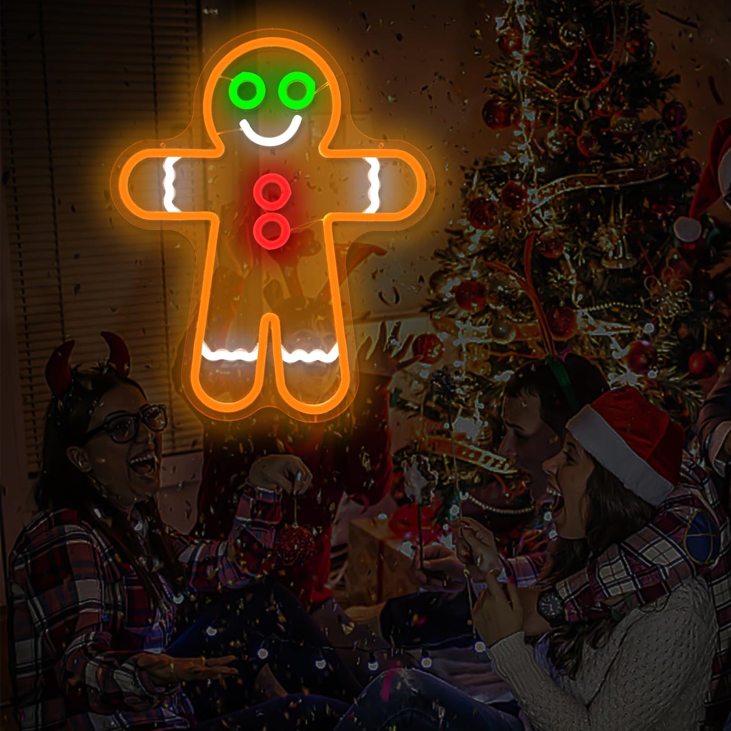 Gingerbread Man Neon Sign for Wall Decor Christmas Neon Signs for Bedroom Dimmable Led Neon Signs Neon Light Sign for Bedroom Living Room Home Christmas Decor Gift for Children Kids