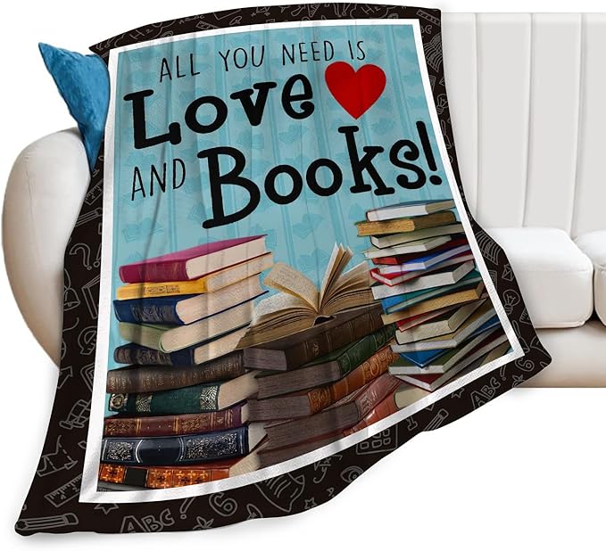 Book Blanket Decor Gifts for Book Lover Flannel Fleece Fuzzy Reading Throw Blanket Soft Warm Cozy Plush Book Blanket for Bed Couch Living Room Stuffed Decoration for Kids Adult 80"x60"