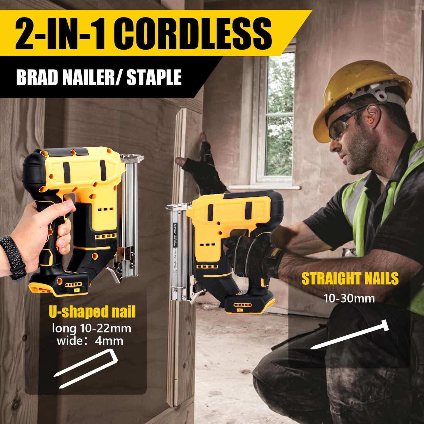 18 Cordless Brad Nailer for 20V MAX Battery, 2 in 1 Electric Nail Gun/Staple Gun Powered with 2000 Nails, for Trim Wood Crafting Home DIY (Not Included Battery)