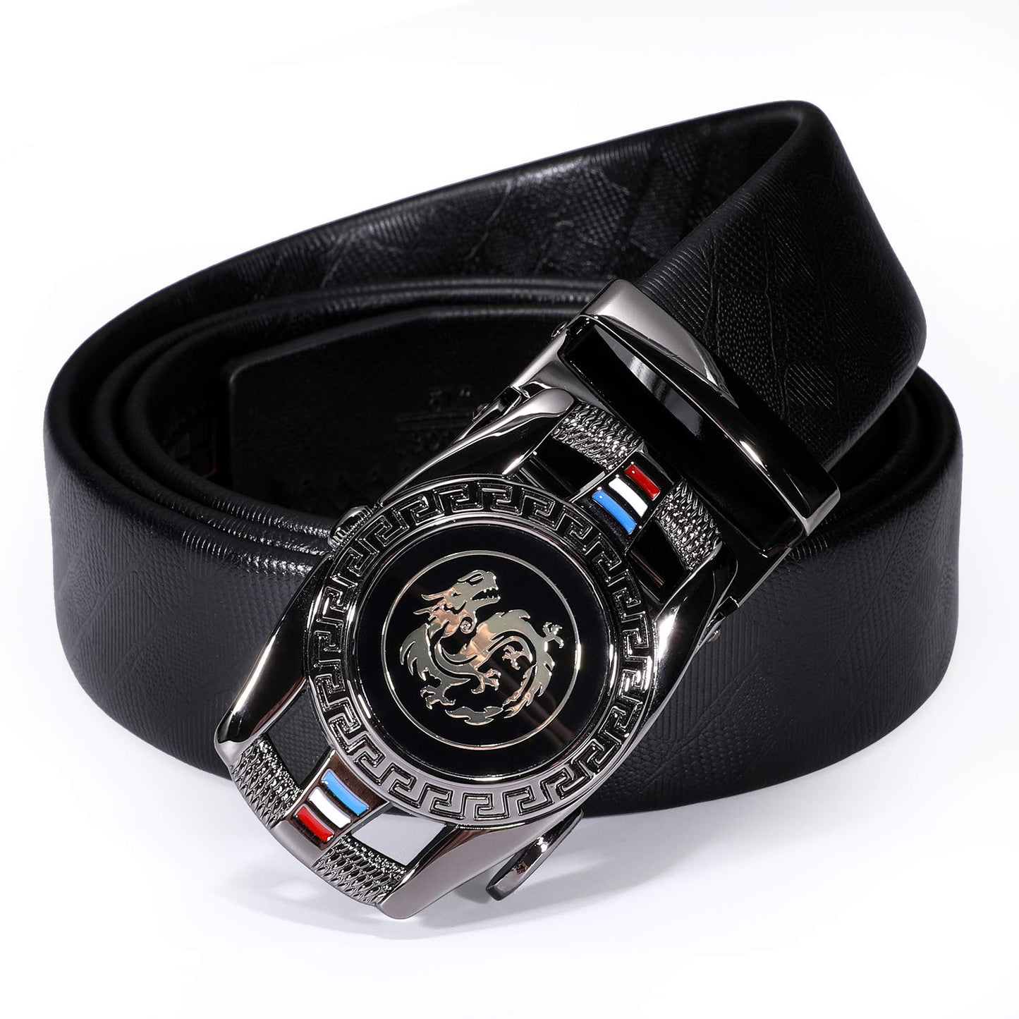 Barry.Wang Mens Ratchet Belt 2 Pack Buckle Gift Set Black Belts Leather Slide White Dragon Strap Adjustable 1 3/8" Wedding Business