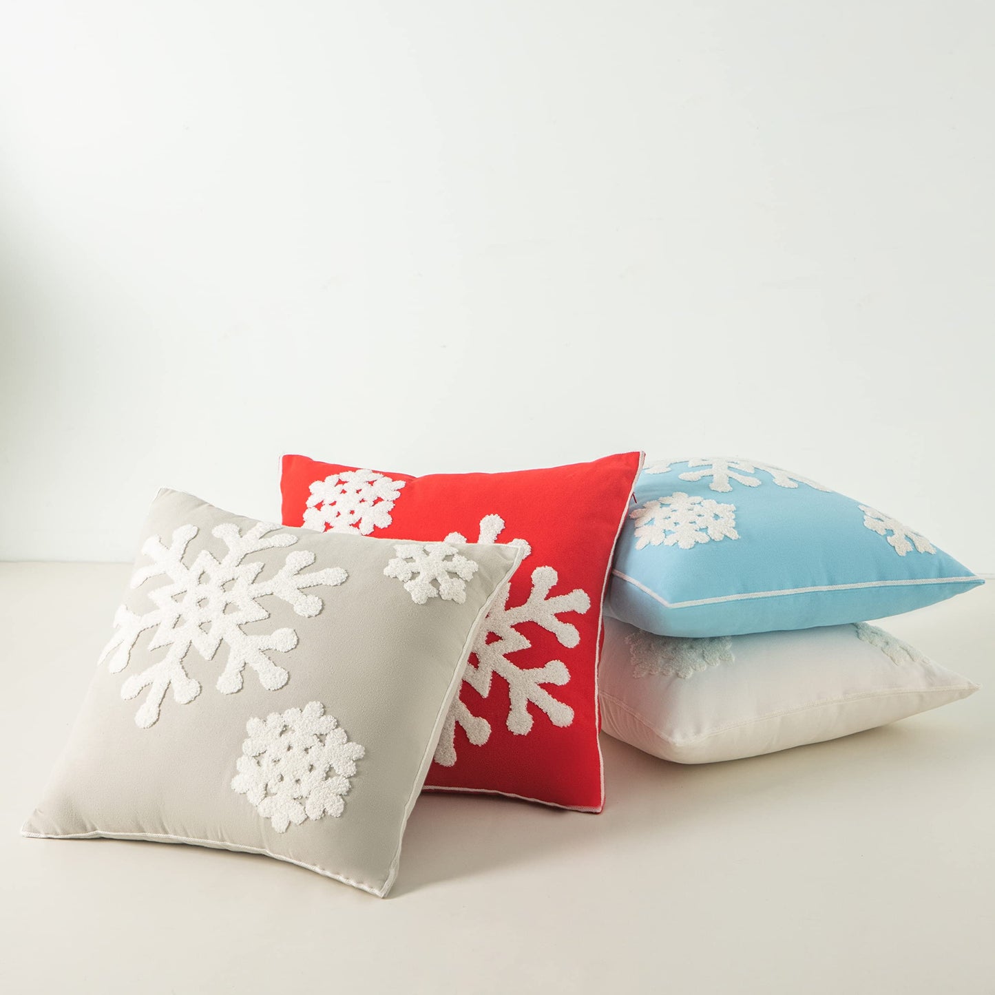 AFIRMLY 18x18,Cotton Christmas Blessing Throw Pillow Cover for Bed Sofa Cushion Car Snowflake Embroideried Pillowcases,1pair Grey