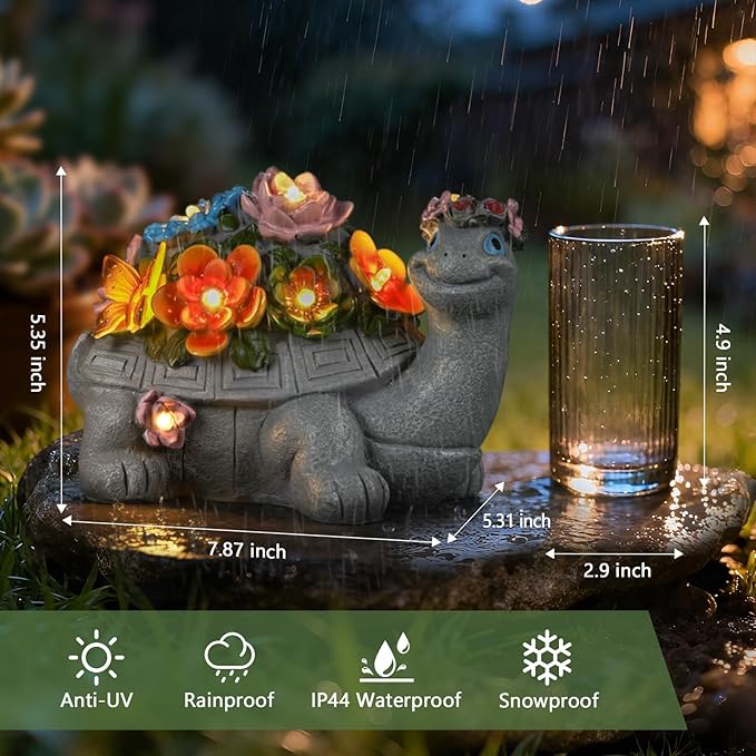 Solar Turtle Statue, Outdoor Figurine Decorations Ornament Lamps for Outside Yard, Lawn, Patio, Porch, Balcony, Housewarming Birthday for Mom Women Grandma