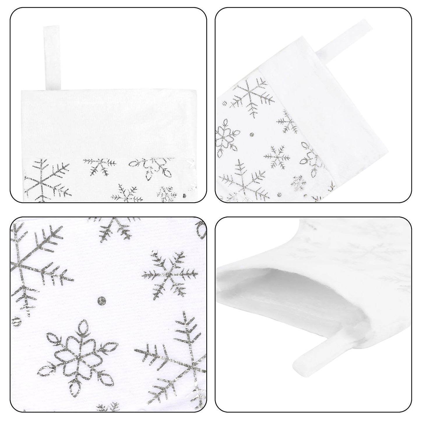 FOIMAS 12pcs Mini Christmas Stockings,8.2" White Snowflake Stocking Xmas Felt Hanging Stocking Sock for Christmas Tree Fireplace Tableware Home Decoration,Silver