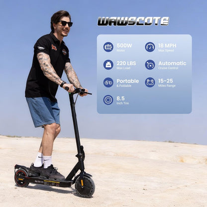 WAWSCOTE Electric Scooters - Electric Scooter for Adults, 500W Peak Motor, 18 Max MPH, 21 Miles Range, APP Control, Lightweight Foldable E-Scooter