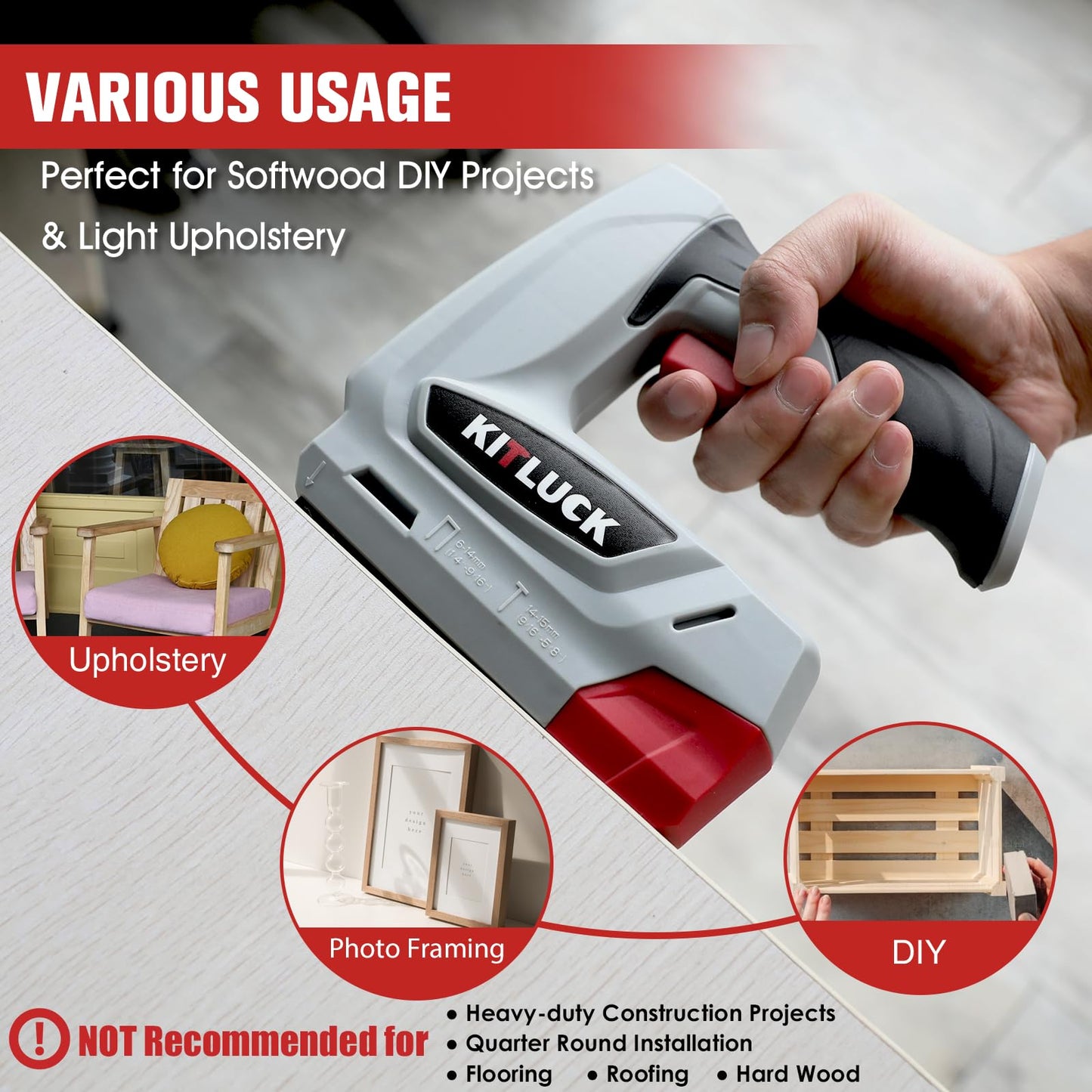 KITLUCK Electric Staple Gun, 2-in-1 Cordless Brad Nailer, 4V Electric Stapler Kit with 2000 Staples and 1000 Nails, USB Charger, 2000mAh Li-ion Battery for Home Use, Wood, Fabric, DIY