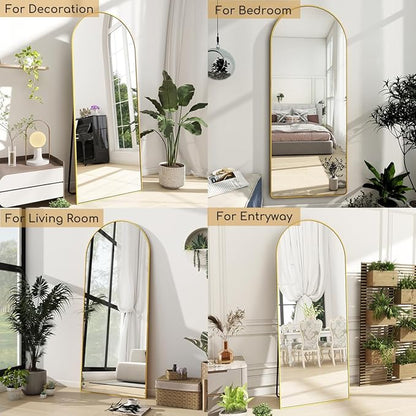 Arched Full Length Mirror, 70"x26" Free Standing Floor Mirror, Modern Full Body Mirrors with Stand, Wall Mirrors with Aluminum Alloy Frame for Bedroom,Living Room, Gold