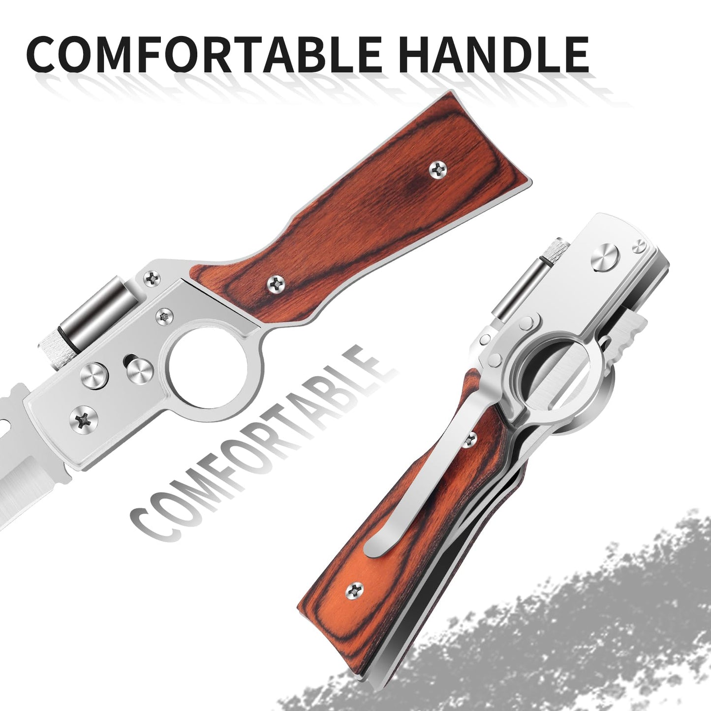 Uninuou AK47 Style Tactical Folding Knife 4-Pack – Bulk Set with LED Light, Wood Handle, Laser Engraving Ready, Groomsmen Gifts for Men, Outdoor Camping Hiking Gear (4)