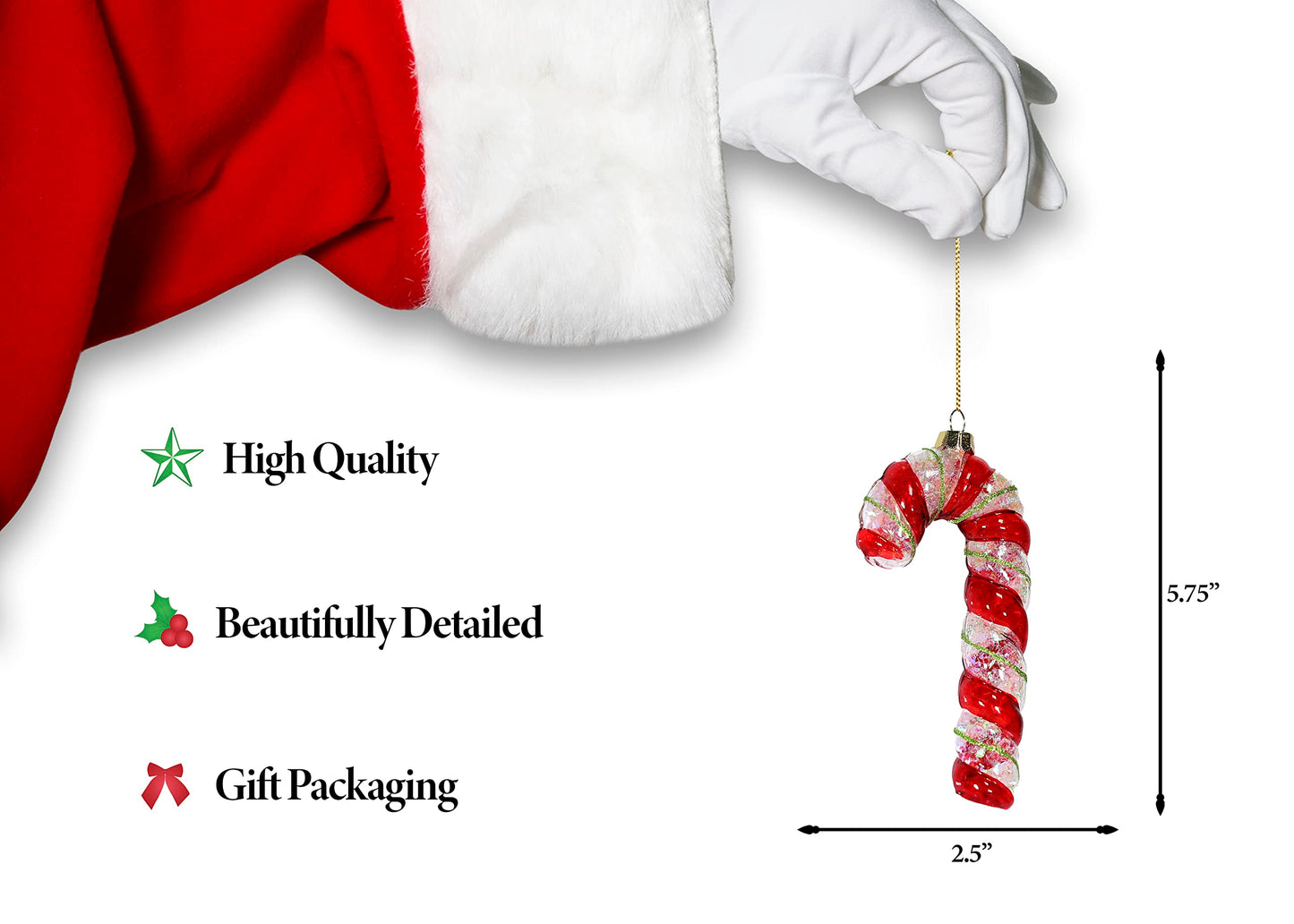 North Star Christmas | Red Candy Cane Glass Ornament | Christmas Collection