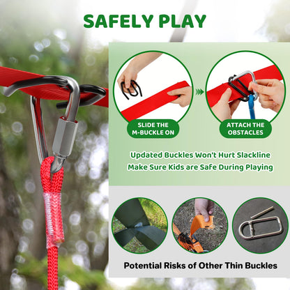 Dripex 65FT Ninja Warrior Obstacle Course for Kids - Double Longest Slacklines with 10 Most Complete Accessories for Kids, Swing, Trapeze Swing, Rope Ladder, Obstacle Net Plus 1.2M Arm Trainer