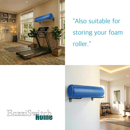 Yoga Mat Holder Wall Mount: 4 Pack Heavy Duty Metal Hooks & 12 PCS Clips for Yoga Mat (<5.5 lbs), Eyelet Mats, Foam Rollers & Gym Equipment Storage - Hanging Exercise Mat Rack & Organizer for Fitness Workout