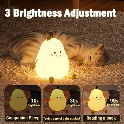 LEDHOLYT Night Light for Kids, Cute Silicone Nursery Pear Lamp for Baby and Toddler,Fruit NightLight for Boys and Girls,Squishy Night Lamp for Bedroom,Kawaii Bedside Lamp for Kids Room (Pear)