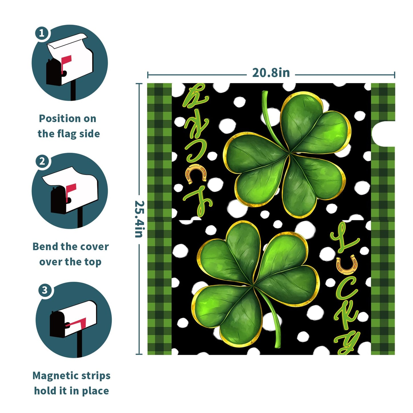 Happy St Patricks Day Mailbox Covers Magnetic Large Size 25X21 Inch St. Patrick's Day Shamrock Clover Welcome Mailbox Cover Lucky Green Buffalo Plaid Decor Post Letter Box Wrap for Irish Garden Yard