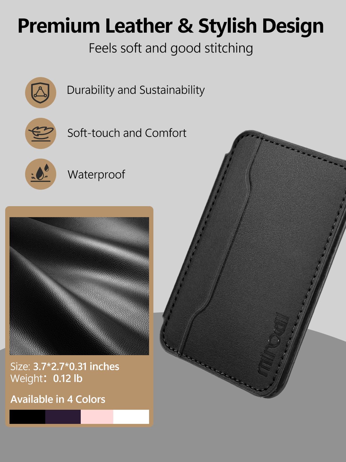 Miroddi for Magsafe Wallet, Ultra-Thin Leather Magnetic Phone Wallet Compatible with iPhone 17/16/15/14/13/12 Series, Magnetic Back of Phone Card Holder Fit 5 Cards 2 Bills, RFID Blocking, Black