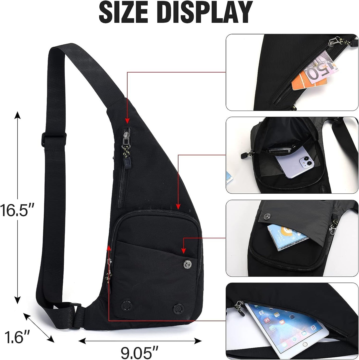 Peicees Small Sling Bag For Men Waterproof Crossbody Bag Man Purse Slim Chest Backpack Shoulder Bag For Travel Hiking