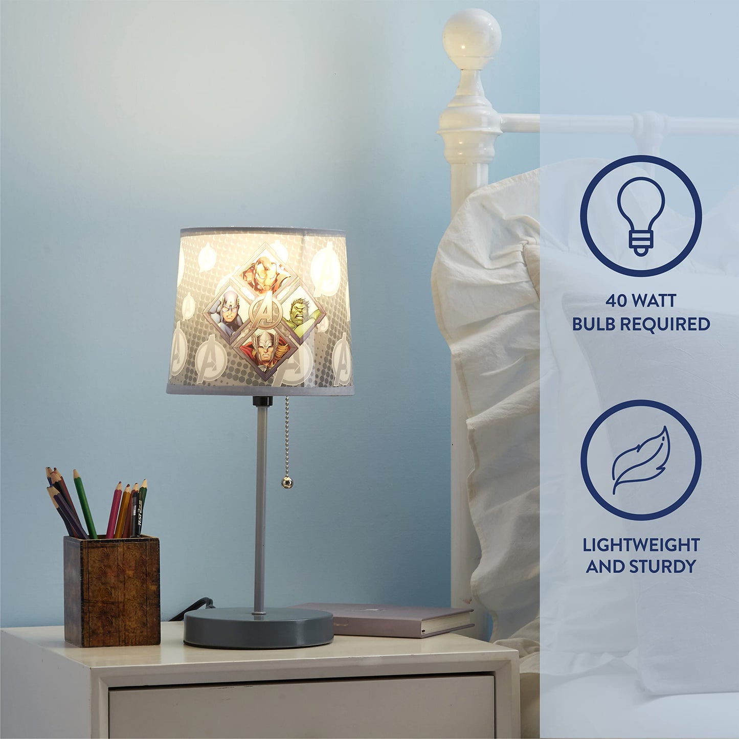 Avengers Stick Table Kids Lamp with Pull Chain, Themed Printed Decorative Shade,Metal