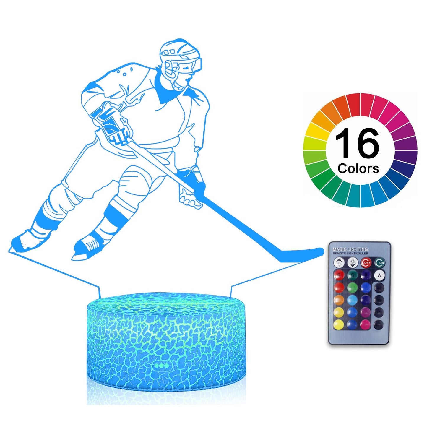 AZALCO Teenager Chrismas Gifts Xmas Gift 3D Illusion Hockey Night Light Lamp 16 Color Changing Smart Touch&Remote Control Birthday Gift for Boys and Girls Hockey Lover
