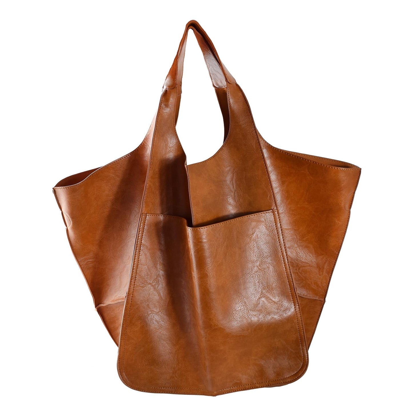 KlaOYer Oversized Leather Tote Bag Large Capacity Work Hobo Pu Leather Bucket Purse And Handbag Big Soft Travel Shopping Bag (Brown)