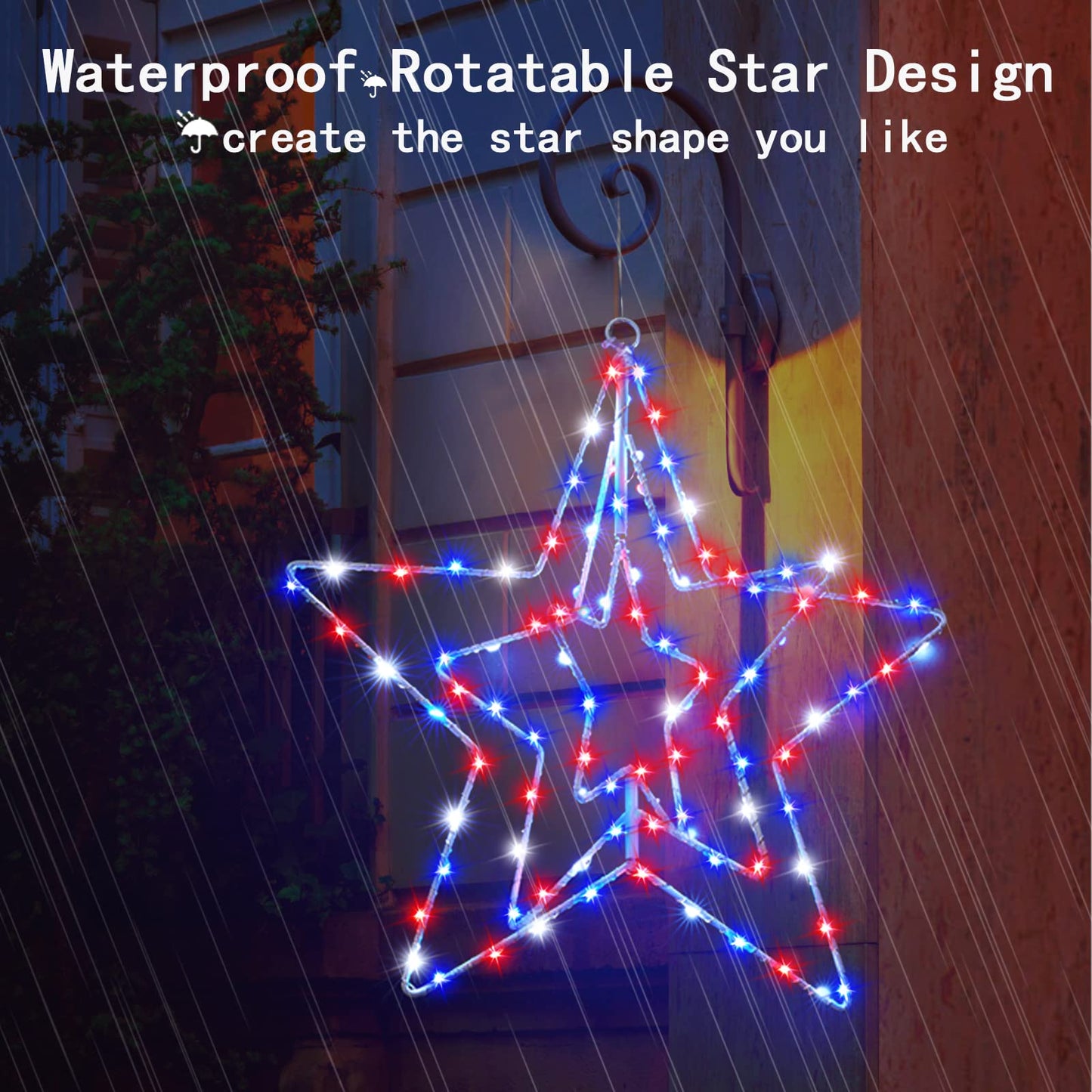BlcTec 4th of July Decorations, 3 Layers of 14inch Red White Blue Big Stars with Rotatable Function, Durable Metal Frame Patriotic Stars Lights with Remote, 8 Modes & Timer for July 4th Decor, 2 Packs
