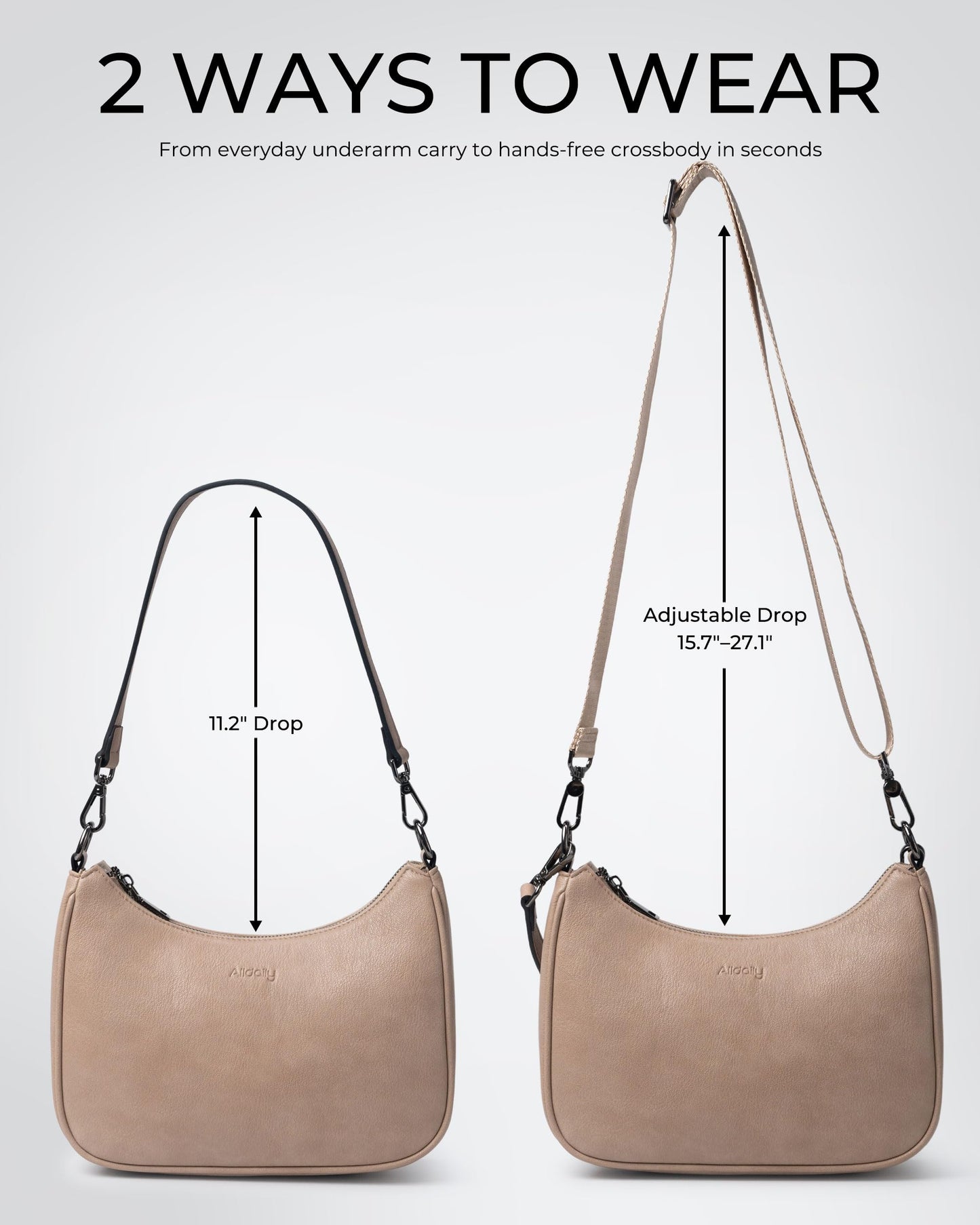 Alldaily Shoulder Bag for Women Hobo Purse Textured Vegan Leather Crossbody Handbag with Removable Adjustable Strap (Oatmeal Beige)