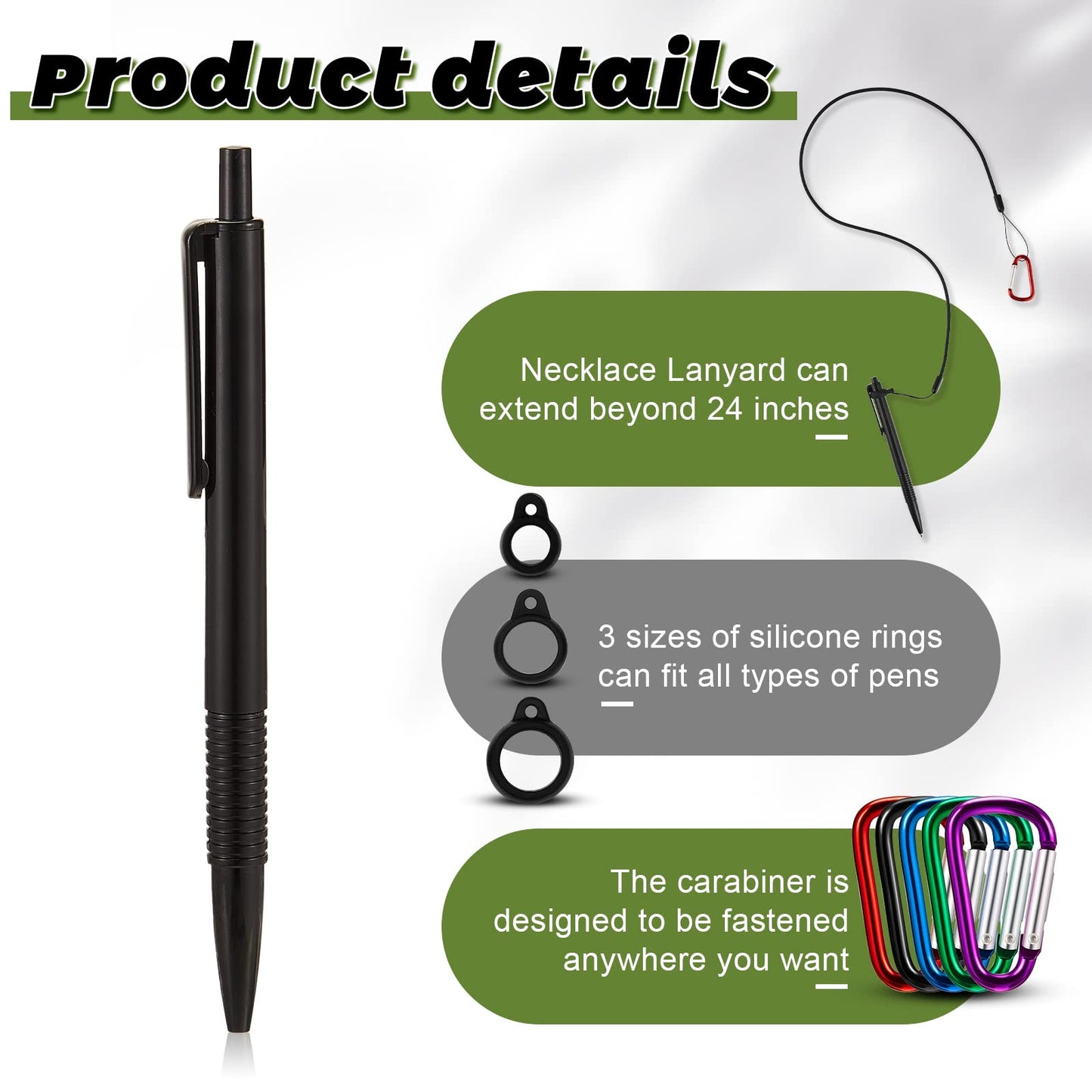 Lewtemi 10 Sets 24 Inch Pen Leash Pen Silicone Lanyard Holder for Clipboard Notebook Office Supplies (Black)