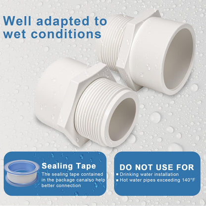 1.5 Inch Male Thread PVC Fittings White 2-Way PVC Pipe Coupling Adapter Connectors Coupling for 1-1/2 Inch Schedule 40 Pipe（2 Pack）