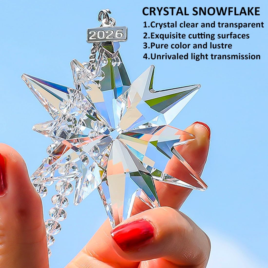 2026 Annual Christmas Ornaments Crystal Snowflake Star, Sparkly Crystal Ornaments for Christmas Tree, Beautiful Christmas Ornaments for Women Girls